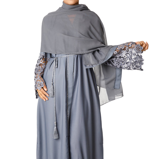 Luxury Lace Abaya (Grey)