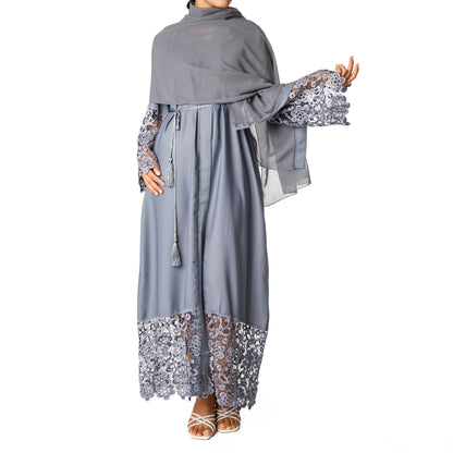 Luxury Lace Abaya (Grey)