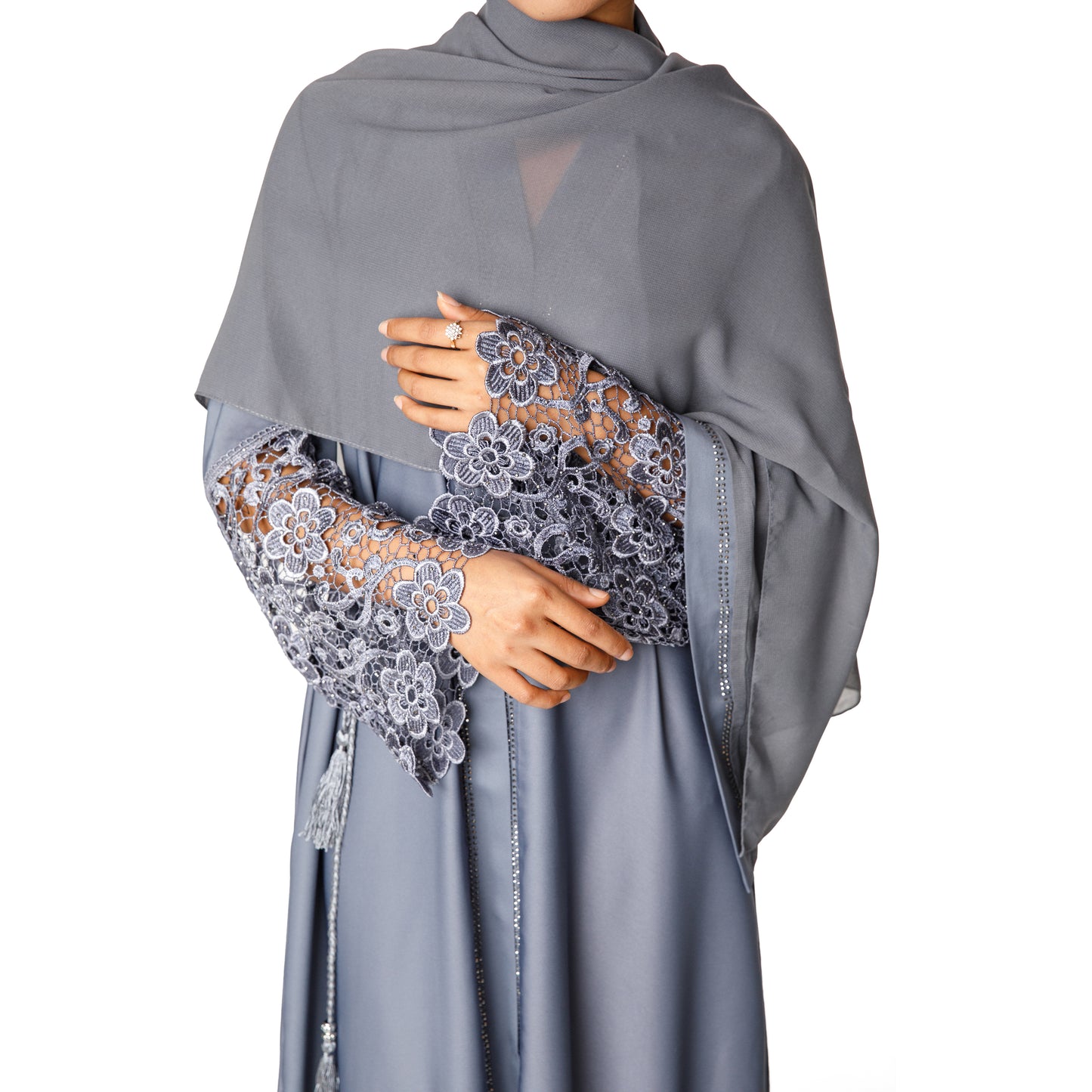 Luxury Lace Abaya (Grey)