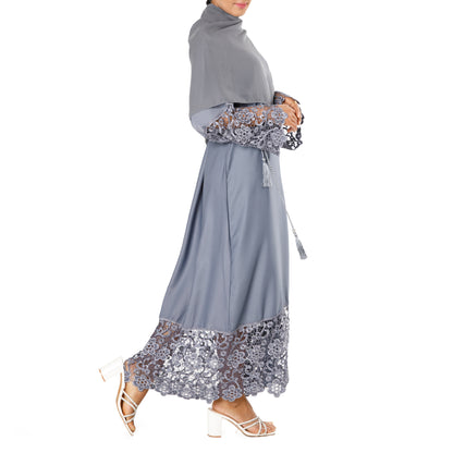 Luxury Lace Abaya (Grey)